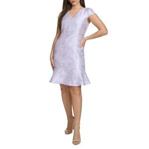NWT Kensie Purple Lavender Gold Foil Jacquard Mini Dress Wedding Guest Formal 12